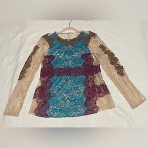Sundance Teal and Burgundy Lace Blouse